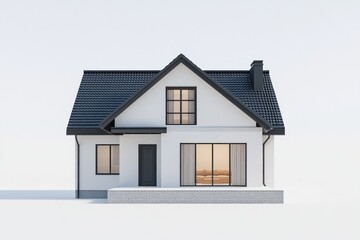Poster - Modern white house with black roof.
