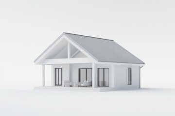 Poster - White modern house model with gray roof on a white background.