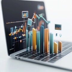 Fototapete - Laptop showing data with charts and graphics.