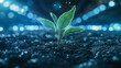 © timurlan999 - Small plant growing from dark soil with glowing connections, showing technological advancements in agriculture