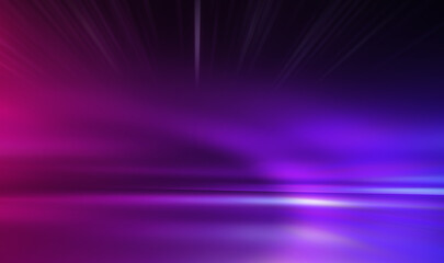 Wall Mural - empty neon studio scene, glare and rays of light.