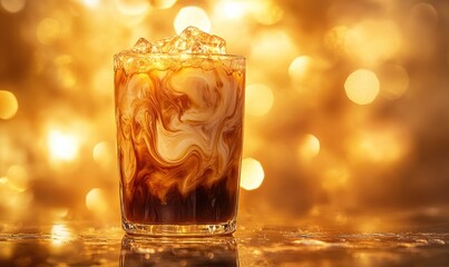 Poster - Iced coffee swirls with creamy milk on a sparkly backdrop.