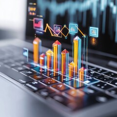 Aufkleber - 3D data graphs projected over a laptop keyboard.