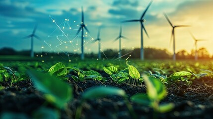 stock market graph wind turbines background depicting rising energy costs economic impact renewable 