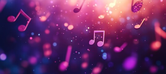 Leinwandbilder - Floating musical notes on blurred, bokeh colorful background.