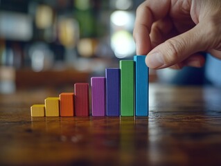 Leinwandbilder - Hand places block to create bar chart.