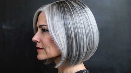 Wall Mural - Sleek Bob haircut for older azian woman