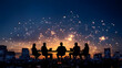 © TK - A group of silhouetted individuals engaged in a discussion, set against a starry night skyline, creating a modern and collaborative atmosphere