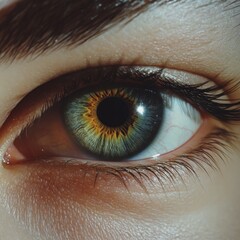 Wall Mural - Close-up of a caucasian female's eye with green and amber details