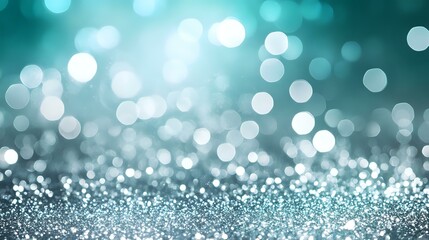 Wall Mural - gradient teal and silver background with swirling glitter and glowing bokeh for a sophisticated mode
