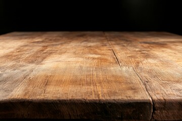 Wall Mural - Rustic wooden table surface with rich texture and natural grain patterns in a dimly lit setting