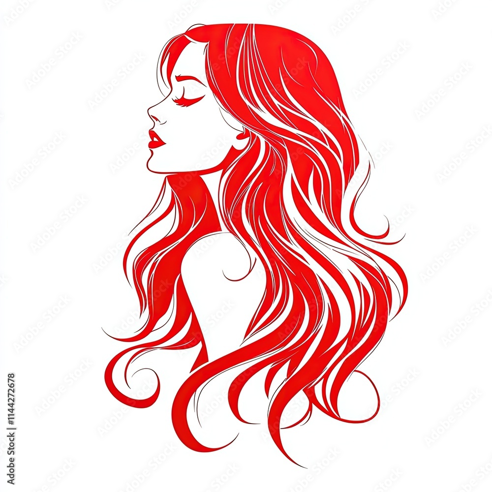 Design of beautiful girl with long hair icon logo illustration isolated ...