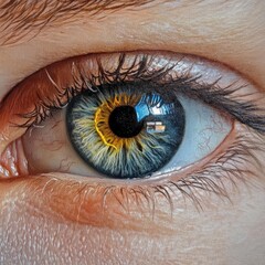 Wall Mural - Close-up of a blue eye reflecting a window in natural light