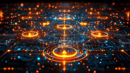 Abstract Digital Network: Glowing Circuitry and Data Flow Visualization