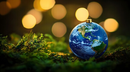 Wall Mural - cute fantasy earth sphere christmas ornament with copy space