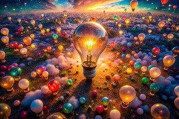 Wall Mural - Aerial Photography Lightbulb Glowing Orbs - Stunning Overhead Shot of Illuminated Sphere