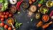 © Juan - Colorful spices and vegetables arranged on a dark rustic table