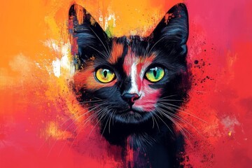 Naklejka na meble Colorful artistic portrait of a cat showcasing its vibrant fur and captivating eyes