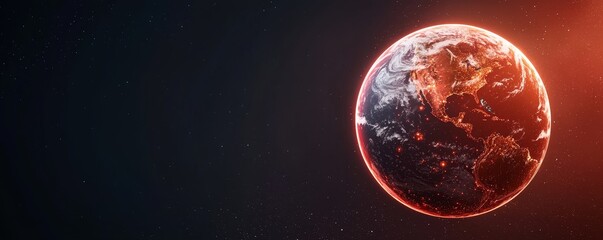Wall Mural - A vibrant, stylized image of Earth surrounded by a dark, cosmic background, featuring a glowing red hue highlighting its curvature.