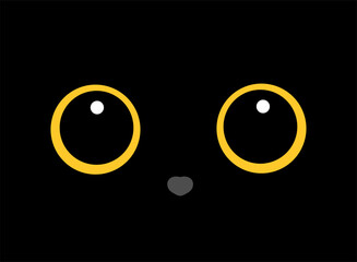 Wall Mural - cute big black cat eyes in darkness. vector illustration.