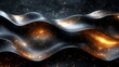 © tonpreecha - Abstract digital art featuring shimmering metallic waves against a dark background ::2 metallic waves, digital artistry, dynamic movement, captivating contrasts