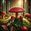 © Silvia Bogdanski - Vibrant Red Fly Agaric Mushrooms Growing in the Autumn Forest