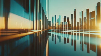 Aufkleber - Infographic on urban skyline dynamic financial visualization of contemporary business district trends from aerial view