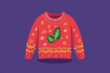 Wall Mural - A red sweater featuring a holly leaf ornament and decorated with snowflakes.