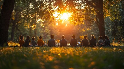 Poster - Casual Outdoor Team Meeting with Inspiring Leader Discussing Collaborative Ideas