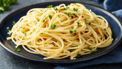 A plate of delicious spaghetti aglio e olio pasta