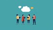 © Kunalai - Group of people discussing ideas with speech bubbles and digital devices against a teal background.
