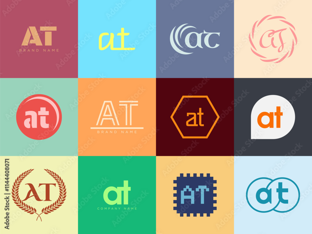 AT logo company template. Letter a and t logotype. Set different ...