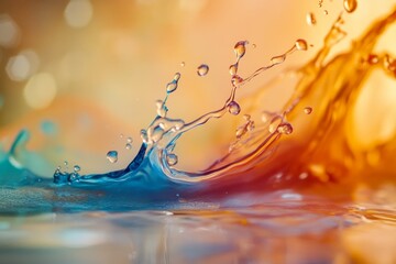 Poster - Abstract blue and orange water splash with bokeh background.