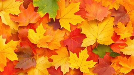 Vibrant Autumn Leaves in Red, Orange, Yellow Background for Seasonal Design