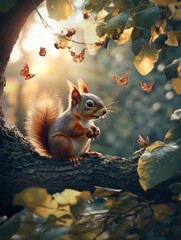 squirrel background , Poster design, realistic, HD, copy space