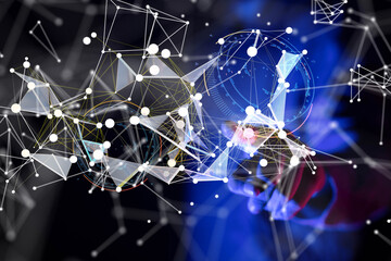 Fototapete - Neural network 3D illustration. Big data and cybersecurity