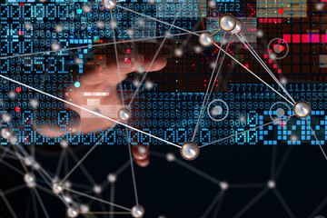 Poster - Neural network 3D illustration. Big data and cybersecurity