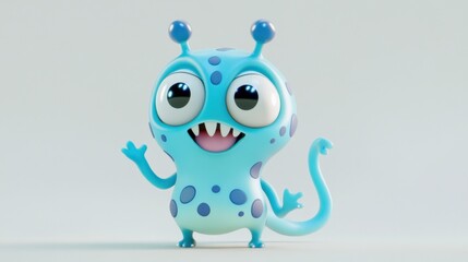 Wall Mural - A cute blue cartoon monster with spots