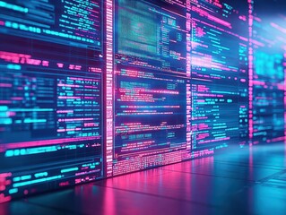 Poster - Realtime data processing in a futuristic control room, vibrant digital screens, sleek and immersive workspace design