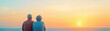 © taweesak - Retired couple enjoying a seaside vacation, financial planning success concept, serene sunset background, wealth management theme