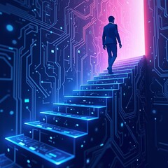 Wall Mural - human and technology, conceptual abstract illustration on futuristic background - generative ai