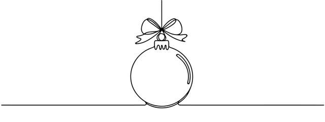 Wall Mural - Continuous one line drawing of a Christmas decoration of baubles in silhouette on a white background. Linear stylized.New Year's toy