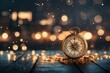 © Odin AI - Vintage compass rests on wooden surface with warm bokeh lights in the background during nighttime