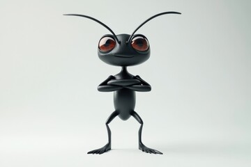 Wall Mural - a black cartoon ant with red eyes on a white background