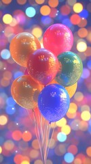 Poster - Vibrant Cluster of Multicolor Balloons Amid Sparkling Bokeh for Festive Celebrations : Generative AI