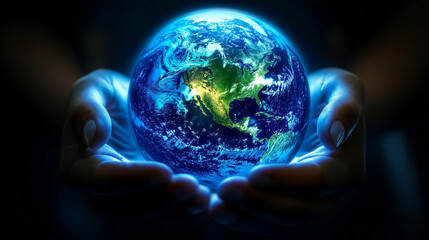 Earth’s Beauty Brightly Lit Globe Symbolizing Global Connection and Responsibility