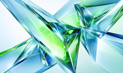 Wall Mural - abstract background with glass-like shapes, featuring blue and green colors, a geometric design, and