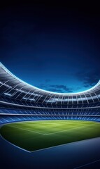 Wall Mural - Modern Soccer Stadium Interior at Twilight with Illuminated Seats and Green Field for Sports Events