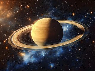 Wall Mural - saturn framed by a distant galaxy, celestial rings sparkling in the coldness of space saturn space c