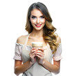 © Royal png  - Charming lady baker holding coffee cup on transparent background